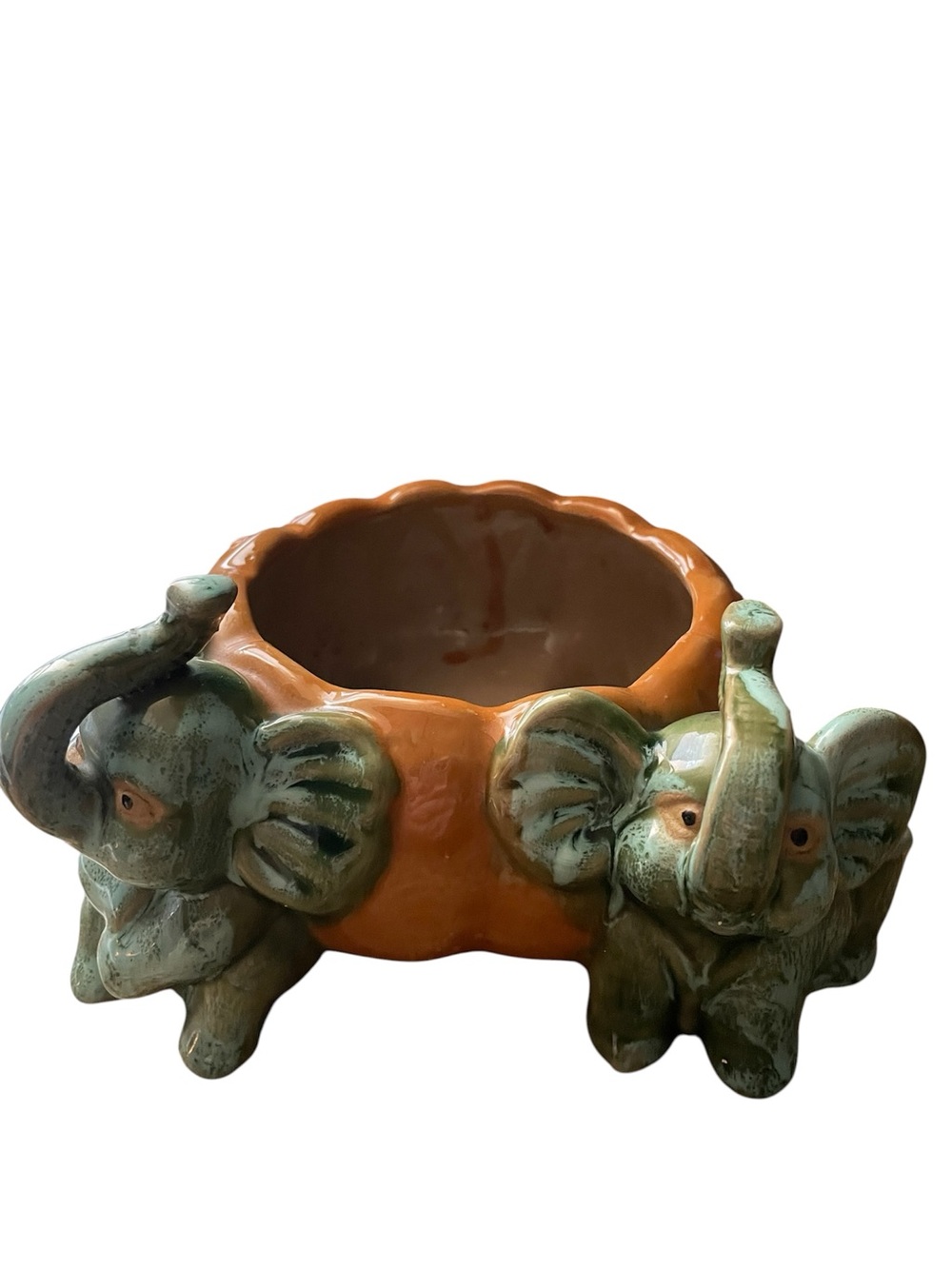 Vintage elephant pumpkin planter dish